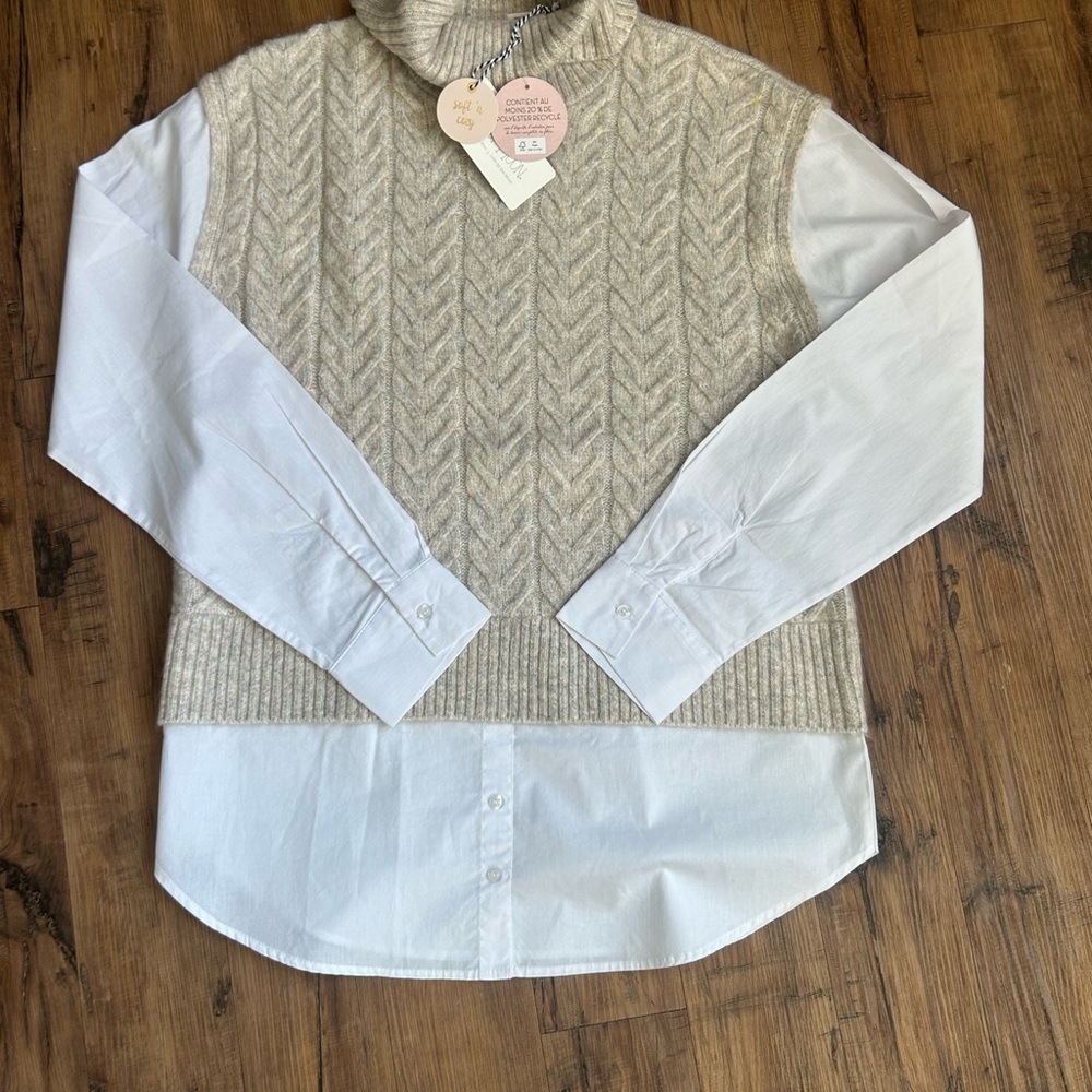 Ruby Moon Beige Turtleneck Sweater Vest with White Shirt